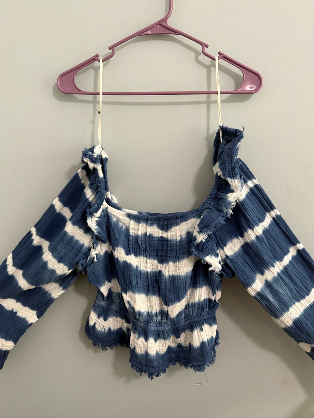 True Craft Blue & White Tie-Dye Off-Shoulder Peasant Blouse